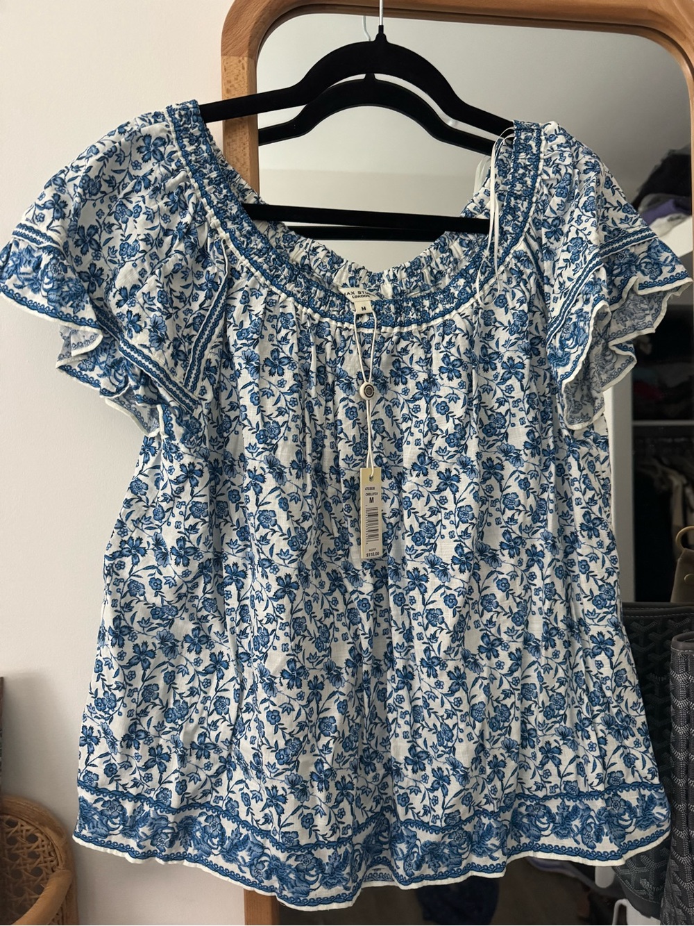 Max Studio Blue and White Floral Peasant Tunic